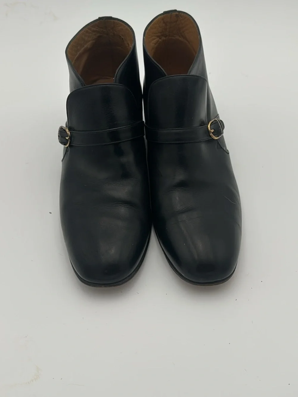 Jean Pierre Black Leather Chukka Boots with Side Buckle Detail